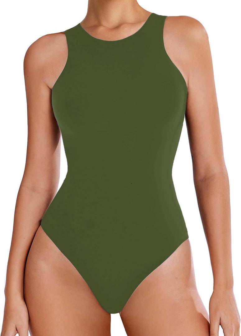 Avidlove Bodysuits for Women Crew Neck Sleeveless Body Suits Snap Closure Double Lined Tank Tops Bodysuit