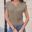 Saodimallsu Womens Button Down Sweater Vest Sleeveless Ribbed V Neck Tank Tops Summer Lightweight Knit Fitted Cardigan Khaki (Brown)