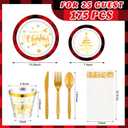Layhit 175 Pcs Christmas Plastic Plates Set Disposable Christmas Plastic Dinnerware for 25 Guests Disposable Xmas Plates Napkins Cups Silverware for Holiday Party Supplies(Black Red)
