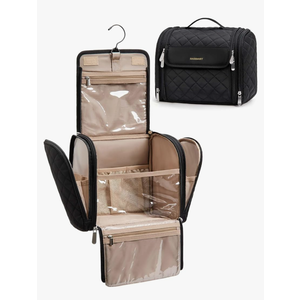 BAGSMART Makeup Bag for Women with Hanging Hook - Portable Cosmetic Case, Large Capacity Door Room Essentials Travel Organizer for Full Sized Cosmetics and Toiletries, Black