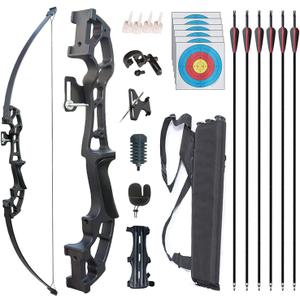 Archery Recurve Bow and Arrows Set for Adults Metal Riser 51" Longbow Kit Right Hand Straight Bow for Beginner Outdoor Hunting Shooting Practice (30lb)