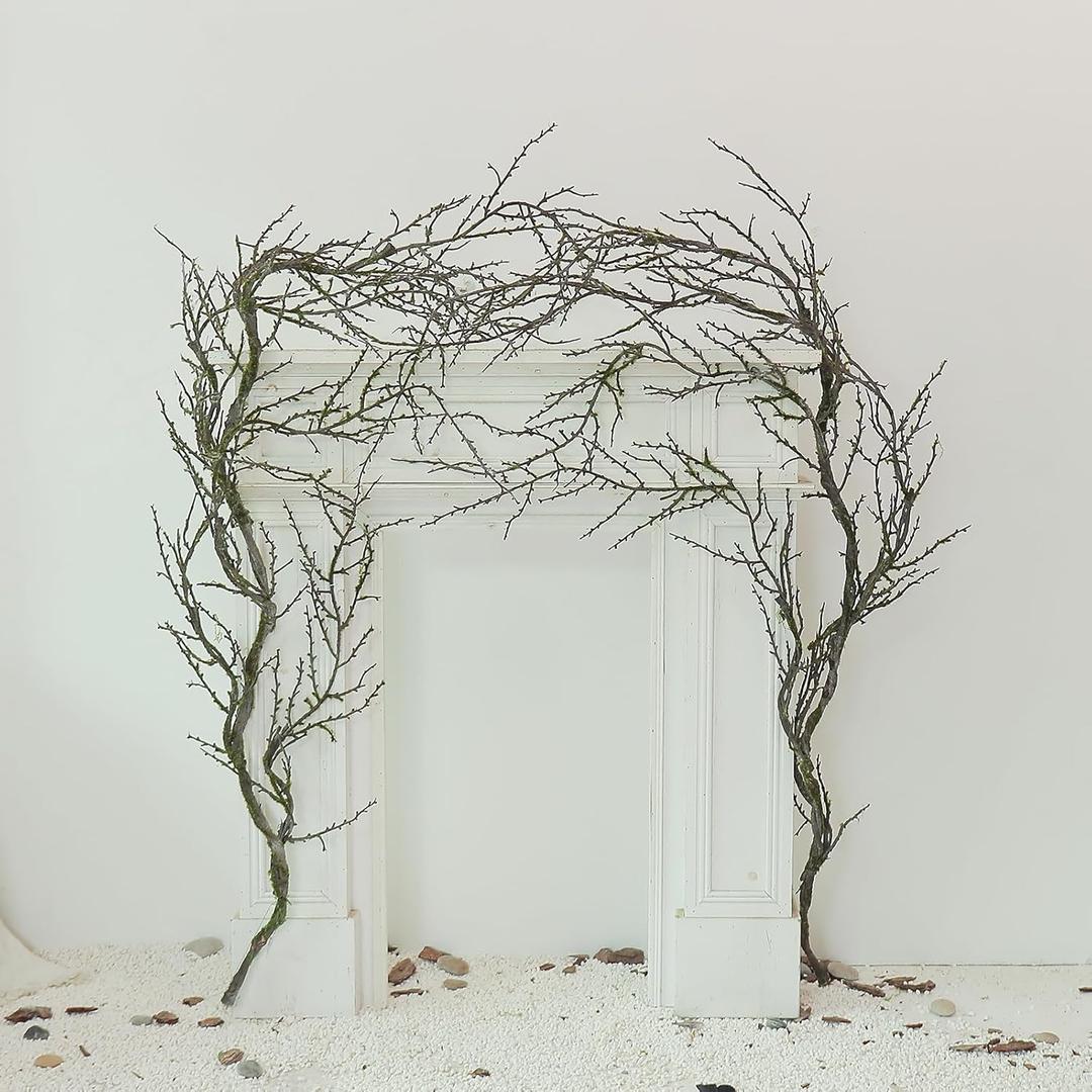 74.8inch Long Malleable Black Halloween Tree Weeping Branches Twigs Greenery Garland Hanging Moss Faux Ghost Grape Vine for Haunted Forest Outdoor Mantel Fireplace Porch Arch Stairway Yules Decor 