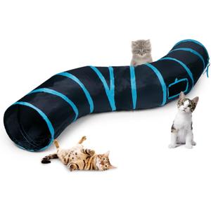 Sheldamy Cat Tunnel, S-2-Way Cat Tunnels for Indoor Cats, Collapsible Cat Play Tunnel, Interactive Toy Maze Cat House with 1 Play Ball for Cats, Puppy, Kitty, Kitten, Rabbit (Blue & Black)