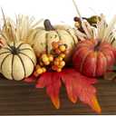 Nearly Natural 16in. Harvest Pumpkin and Berries Artificial Arrangement in Wood Vase