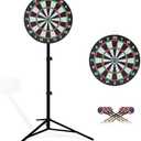 Dartboard with Stand, 34"-74" Adjustable Height Dartboard Stand, 18" Dart Board, Sturdy Tripod, Portable Design with 6 Darts for Travel, Home, Bars, or Outdoor Games