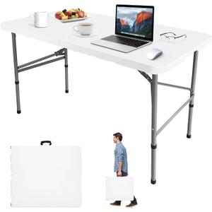 Camp Field 4FT Folding Table, Portable Heavy Duty Rectangular Folding Utility Table Quick Setup Indoor & Outdoor Table for Camping, Picnic, Parties & Events. (White, 4FT)