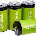 Amazon Basics Rechargeable D Cell Batteries, 4-Pack, NiMH, 10000 mAh, Recharge up to 1000x Times, Pre-Charged