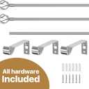 Silver Curtain Rods for Windows 32-50 inch with Twisted Cage Finials, Adjustable Curtain Rod Set with Brackets, Heavy Duty Curtain Rod for Bedroom, Living Room, Decorative 5/8" Diameter Curtain Rod