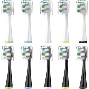 Replacement Toothbrush Heads for AquaSonic Duo Series, 5 White & 5 Black Brush Heads with Covers