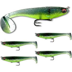 USA Bass Tackle Mag Shad - Scent Infused Magnum Paddle Tail Swimbaits Pre Rigged Fishing Lures Premium Bait with Strong Owner Hook, Fishing Gear for Giant Predator Fish (1/3oz - 3.5", Chart Electric Blue)