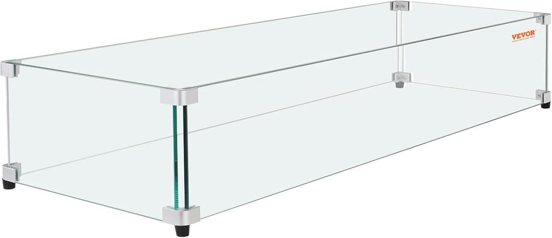 Glass Wind Guard for Rectangular Fire Pit Table 31 x 12.5 x 6.5 Inch, 0.31 inch Thick and Sturdy Tempered Glass Panel with Hard Aluminum Corner Bracket & Rubber Feet, Easy to Assemble