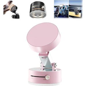 Oudvaker Foldable Magnetic Vacuum Phone Holder, 360° Electric Suction Car Mount, Double-Sided Swivel Stand for Car, Mirror, Gym, Kitchen, Hands-Free Portable Phone Holder (Pink)