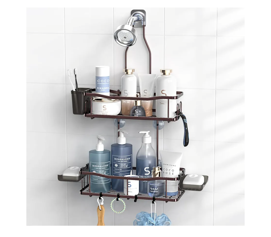 Hanging Shower Caddy Bathroom Organizer: Rustproof Shower Shelf Racks Over Shower Head - No Drilling Inside Bath Shower Rack Shelves Over Showerhead for Shampoo with Soap Holder Bronze