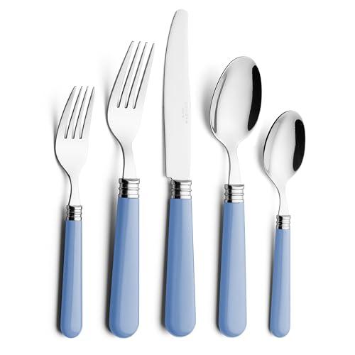 ANNOVA Silverware Set 20 Pieces Cutlery Stainless Steel Colorful Fun Handle Flatware Service for 4 - Dinner Knife, Dinner Fork, Salad fork, Dinner Spoon, Dessert Spoon (Light Blue, 20 Pieces)