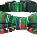 Malier Dog Collar with Bow tie, Christmas Classic Plaid Snowflake Dog Collar Holiday for Small Medium Large Dogs Cats Pets (Scotland Green Plaid, Medium)