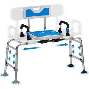 Tub Transfer Bench and Shower Chair with Non Slip Aluminum Body, FSA Eligible, Adjustable Seat Height and Cut Out Access, Holds Weight up to 500 Lbs, (TL-G302)