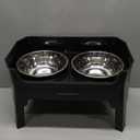 URPOWER 3-in-1 Elevated Dog Bowls - Mess Proof Double Deck 4 Height Adjustable Raised Stand with 2 Stainless Steel Food Bowls & Licking Plate for Small, Medium & Large Dogs (Black)