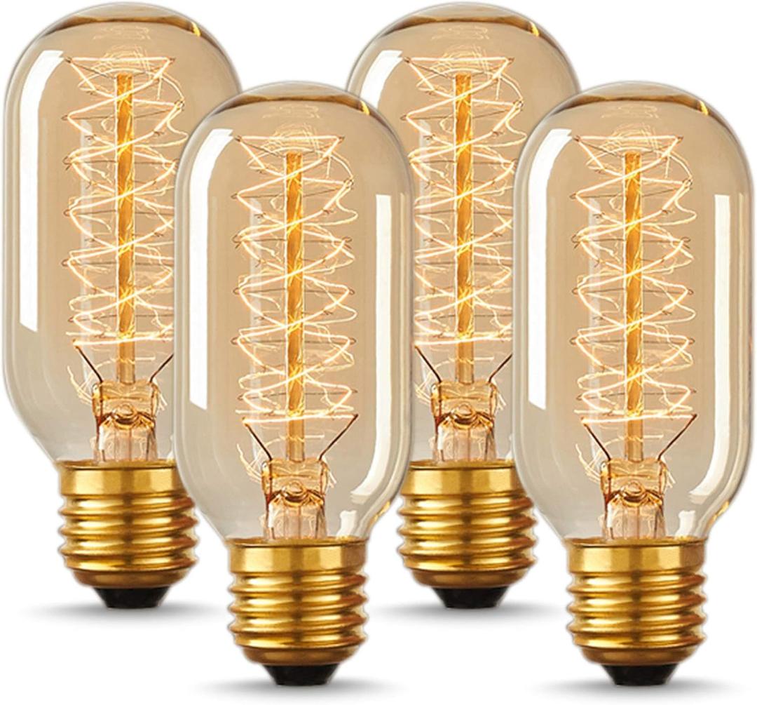 DORESshop Edison Bulbs, Vintage Edison Light Bulbs 40 Watt, T45, 110-130 Volts, E26/E27 Base Incandescent Dimmable Decorative Antique Filament Light Bulbs, Amber Glass, Warm White, 4 Pack