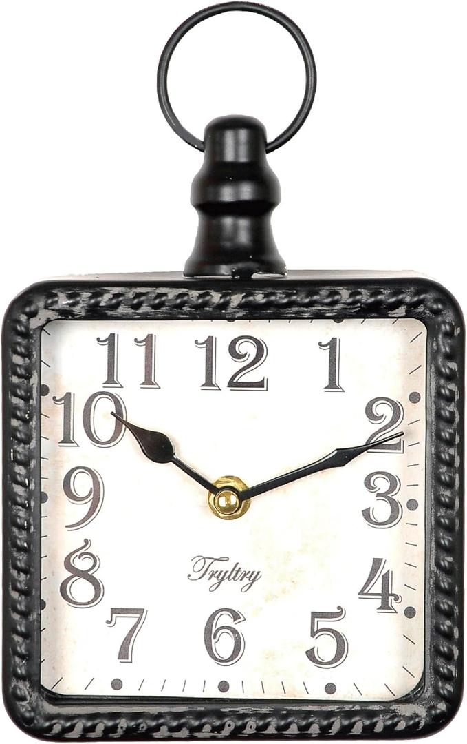 TRYLTRY Retro Rectangle Small Wall Clock, Battery Operated Silent Black Vintage Decor Wall Clocks, Antique Old Design Style, for Farmhouse, Kitchen, Bedroom, Bathroom Black Rectangle