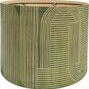 Rustic lamp Shade Bamboo with Decorative Green Geometric Figure Drum lamp shade for table lamps and floor lamps Ideal for Living Room Bedroom Easy Assemble Size 11.8 * 9.05Inch (Art Deco B)