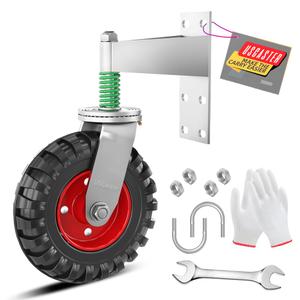 Gate Wheel 8inch Fence Gate Wheel for Metal Tube Gate 600lb Capacity 360 Degree Rotation Spring-Loaded Heavy Duty Gate Caster with Screws & Screwdriver