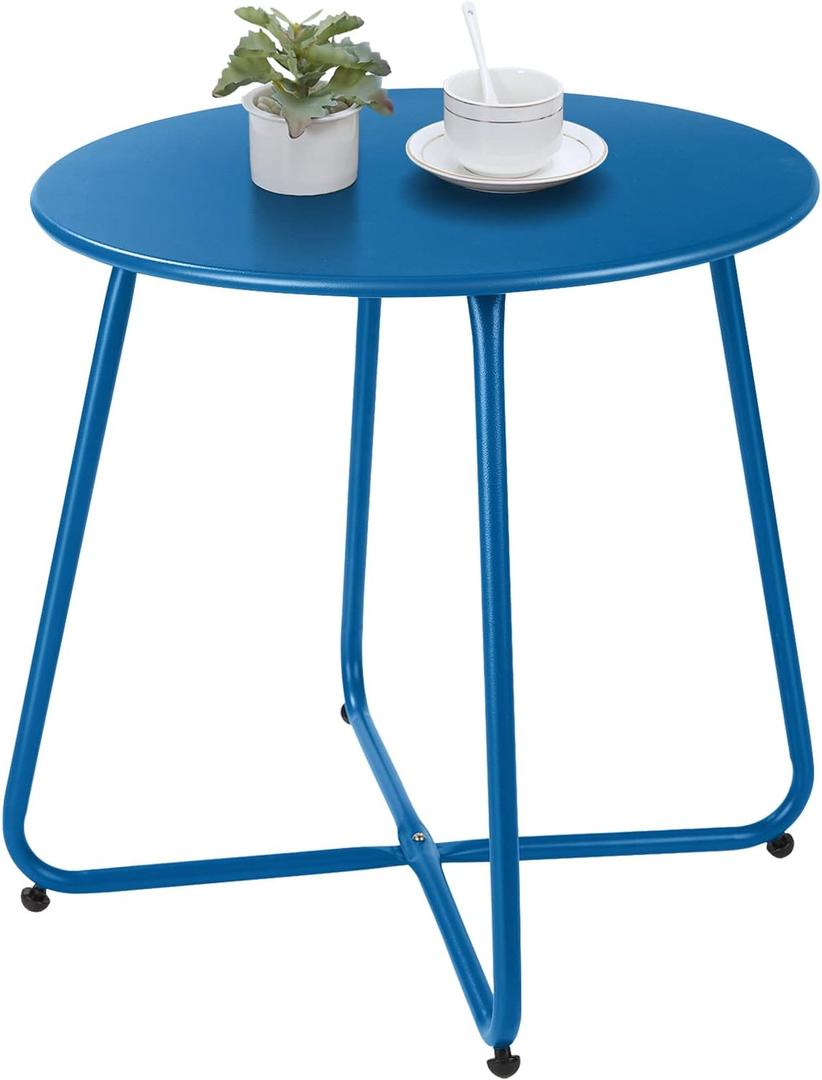 Meluvici Patio Outdoor Side Table Waterproof Round Metal Steel Small Side Table Weather Resistant Portable Outdoor and Indoor End Table for Garden Balcony Yard, Navy Blue, 17.7"x17.9"