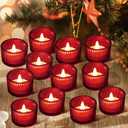 JOYIT Red Votive Candle Holders Bulk Set of 12, Tealight Candle Holder for Wedding Table Centerpiece, Glass Small Candle Holders for Birthday Party, Valentine's Day, Home Decor (2''X 1.4'')