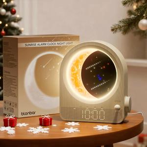Sunrise Alarm Clocks for Bedrooms, Stepless Dimmable Moon Lamp Dual Alarm Clock Wake Up Light with 12Levels Volume for Heavy Sleepers, 10 Natural Sounds with Timer, Gifts for Women