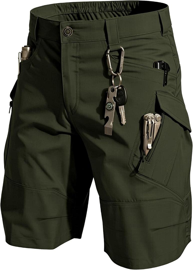 Men's Tactical Cargo Shorts Lightweight Stretch Ripstop Hiking Work Shorts with 9 Pockets Waterproof Casual Shorts (No Belt) L