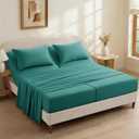 P Pothuiny 5-Piece Split King Sheets Set, Teal Soft Microfiber Split King Sheets Sets for Adjustable Bed, Wrinkle Free & Breathable with 2 Deep Pocket Fitted Sheets, 1 Flat Sheet, 2 Pillowcases