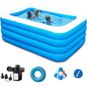 Inflatable Swimming Pool, 71 x 51 x 28 Full-Sized Blow Up Pool, Kids Family Pool for Summer Water Party, BPA-Free Above Ground Blow Up Kiddie Pool Ball/Sand Pit, Outdoor, Garden, Backyard