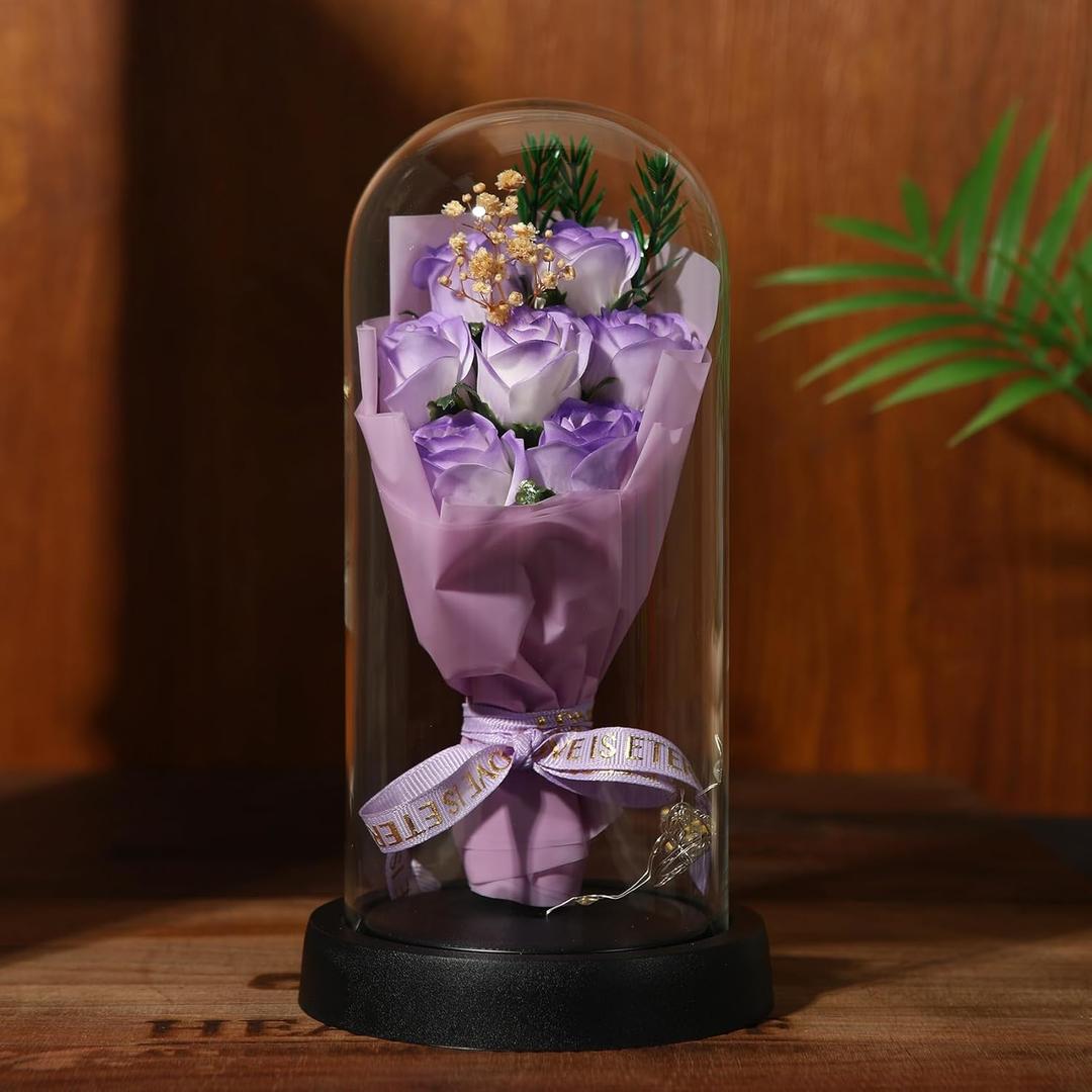 Preserved Flowers Artificial Purple Roses Bouquet for Boyfriend Girlfriend Mom Romantic Gifts for Him Her Wedding Anniversary Mothers Day Birthday Eternal Rose Gift for Wife Husband