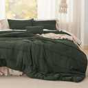 Bedsure Queen Comforter Set - 4 Pieces Pinch Pleat Bed Set, Olive Green Boho Bedding for All Season, 1 Soft Comforter, 2 Pillowcases, 1 Decorative Pillow
