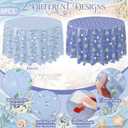 6 Pcs Blue Coastal Tablecloth, 84 x 84 inches, Round Coastal