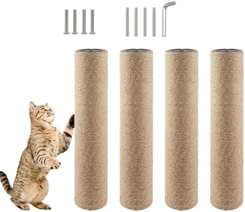 MUYG 4 Pcs Cat Scratching Post Replacement for Indoor 15.7 x 3.1 Inches Cats Tree Replacement Parts Natural Jute Pole Part Cat Scratch Posts Refill with M8 Screws Spare Cat Furniture Accessories