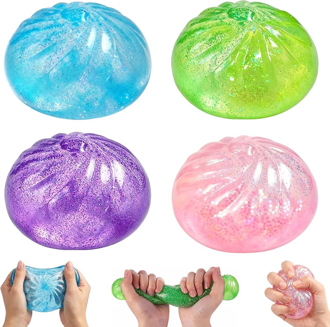 4PCS Glitter Dumpling, 2026 New Dumplings Colorful Dumplings Stress Balls Fidget Sensory Toy, Soft Squeeze Decompression Dough Gift (Style A Set), One Size