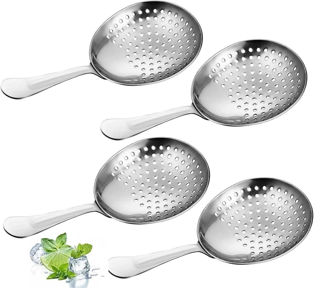 Boao 4 Pack Julep Strainers Stainless Steel Strainer Cocktail Spoon for Loose Tea Filter Practical Bar Colander Tool for Commercial Bar Use