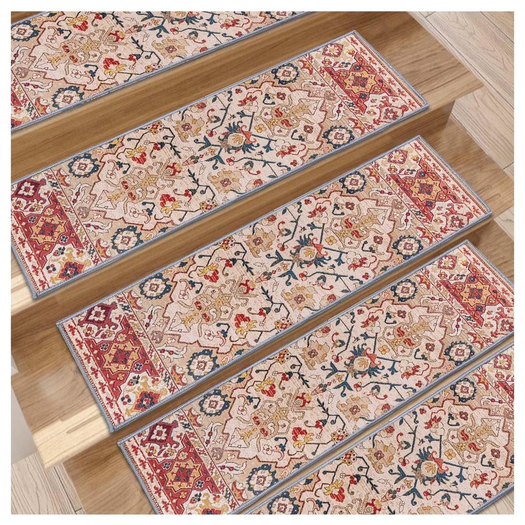 8x 30 Carpet Stair, Anti-Slip Carpet Treads for Wooden Steps, Self-Adhesive Decorative Stair Runners, Slip-Resistant Treads for Indoor Wooden Staircases (15, Red, 8X30 inch)