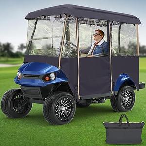 Golf Cart Enclosure 4 Passenger Rain Winter Cover Long Roof for Club Car Ezgo Yamaha, Side Doors Curtains, Transparent Window, Four Person Seat, Waterproof, Weather Protection, 86 Inch Black