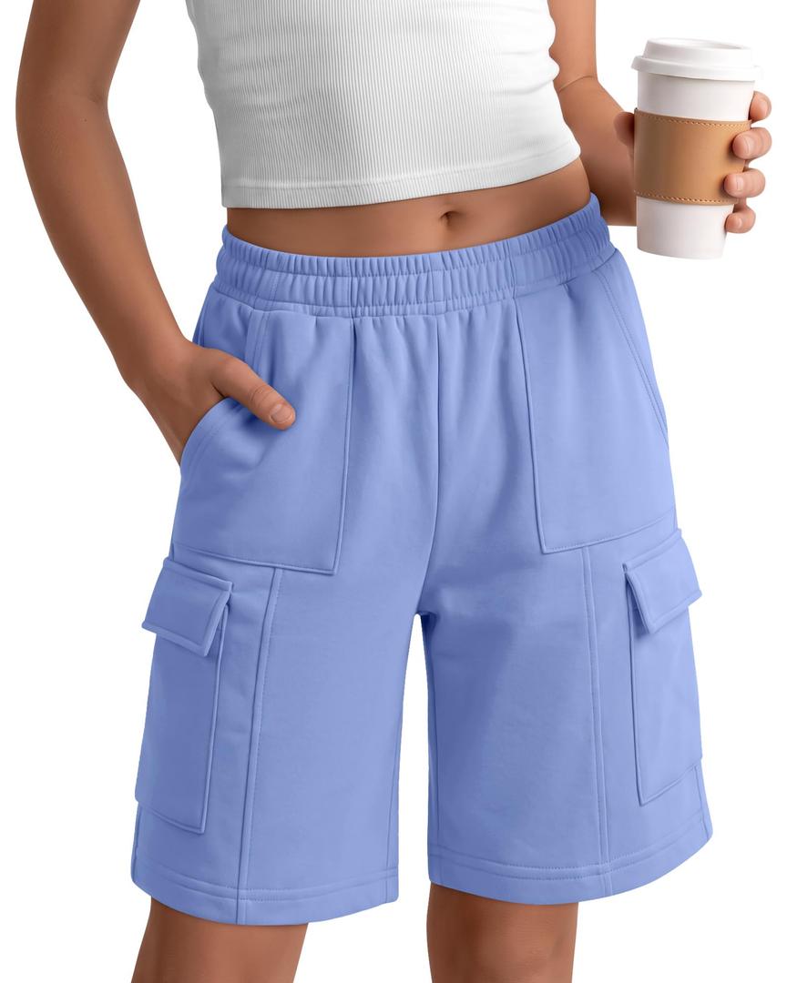 Yooo's Vivi Girls Bermuda Cargo Shorts, Light Blue, 11-12 Years