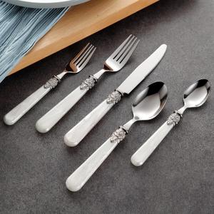 REVERIE Collection 18/10 Stainless Steel Vintage Flatware set, Silverware set, Dishwasher safe (40, Pearl White)