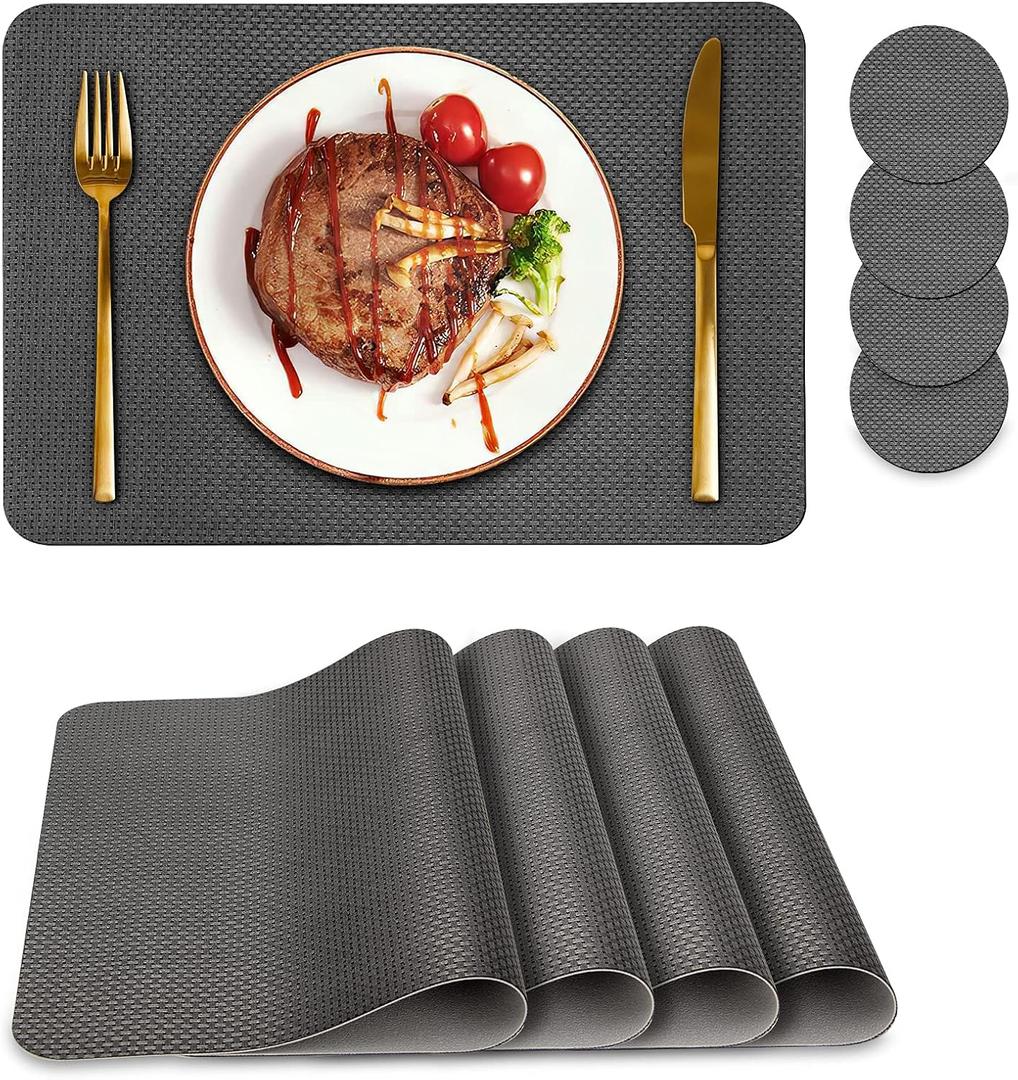 Bacgnyer Placemats Set of 4, Placemat with Coasters Heat Stain Scratch Resistant Non-Slip Waterproof Oil-Proof Washable Wipeable Outdoor Indoor for Dining Patio Table Kitchen Decor and Kids (Grey 4) (Gray)