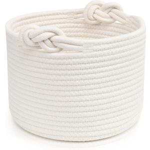 Bellar Small Rope Basket,Shelf Storage Baskets for Organizing,Cute White Storage Basket,Round Decorative Box for Kids,Woven Rope Storage Snack Storage Area Decorative Boxes Aesthetic -9.4*7.1