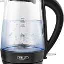 BELLA 1.7 Liter Glass Electric Kettle, Quickly Boil 7 Cups of Water in 6-7 Minutes, Soft Blue LED Lights Illuminate While Boiling, Cordless Portable Heater, Carefree Auto Shut-Off, Black