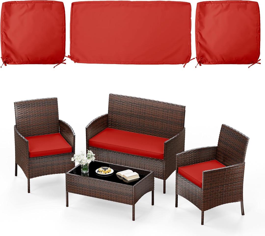 3 Pack of Outdoor Seat Cushion Replacement Set Suitable for 4 Pieces of Wicker Rattan Furniture Terrace Guest Set Sofa Chair (36x18x2, 18x18x2), Only Cover (Red)
