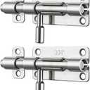 JQK Door Latch Lock Barrel Bolt 4 Inch, 304 Stainless Steel Slide Gate Latches Security Thickened 1.4mm with Padlock Hole, Silver, 2 Pack HBB120-P2