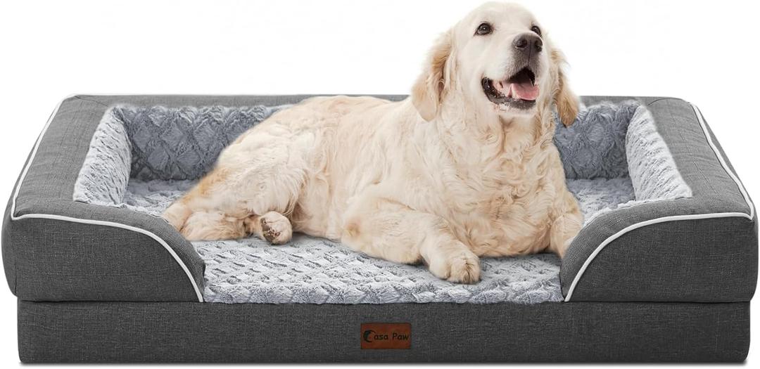 Orthopedic XL Dog Bed for Extra Large Dogs, Waterproof Memory Foam Dog Beds with Sides, Non-Slip Bottom and Egg-Crate Foam Big Dog Couch Bed with Removable Washable Cover(X-Large,Dark Grey) (42.0"L x 30.0"W x 8.5"Th)
