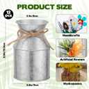 12 Pcs Farmhouse Metal Flower Vase Decor, 5.3 Inch Galvanized Milk Can Jug Vase with Twine Bow Rustic Flower Buckets for Centerpieces Floral Display Table Home Wedding Festival DIY Decorations