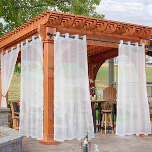 HolidayIdeas White Outdoor Sheer Curtains for Patio Waterproof, 4 Panels - 54 x 95 Inch - Light Filtering Voile Outside Curtains Grommet Drapes for Front Porch, Gazebo, Pergola, Backyard