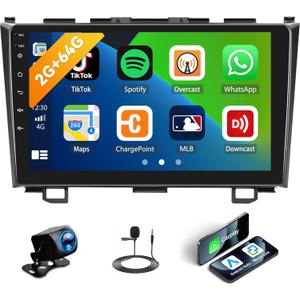 2G+64G Android Car Radio Stereo for Honda CRV 2007-2011 Wireless Apple CarPlay Android Auto Bluetooth 9 Inch Touch Screen GPS Navigation Head Unit Upgrade Radio Mirror Link WiFi Backup Camera Mic